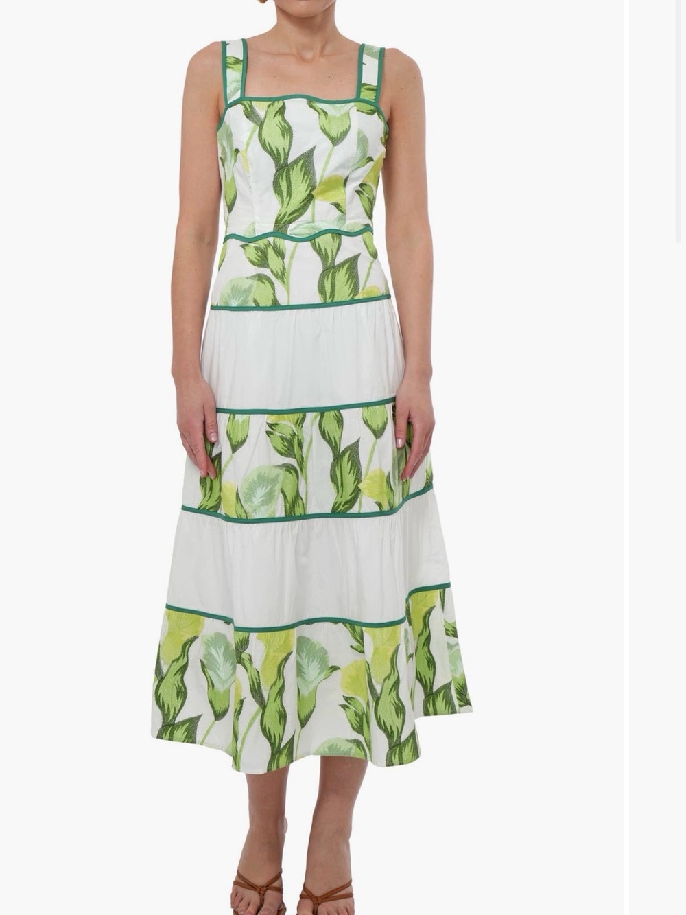 Adelyn Rae Women's White and Green Floral Tiered Dress